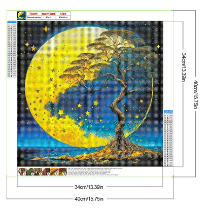 Lonely Tree Under The Moon - Full Round Drill Diamond Painting 40*40CM