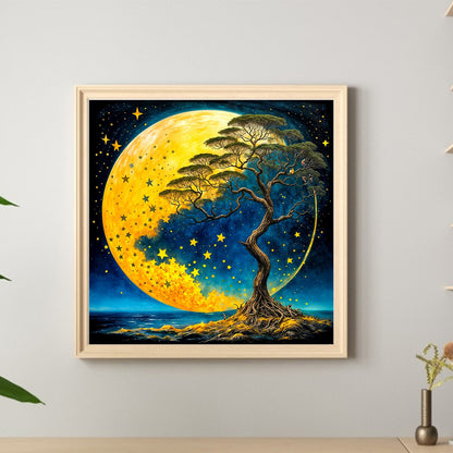 Lonely Tree Under The Moon - Full Round Drill Diamond Painting 40*40CM