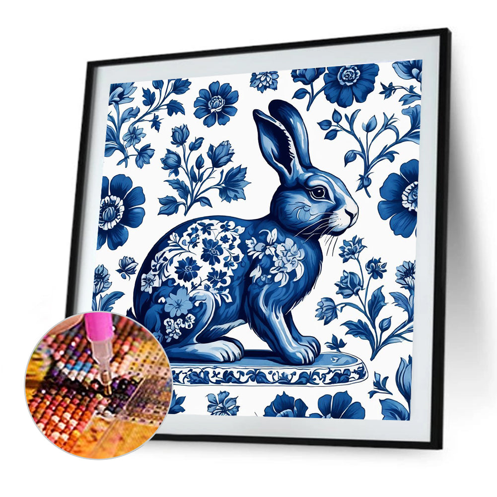 Blue And White Porcelain Style Rabbit - Full Round Drill Diamond Painting 40*40CM
