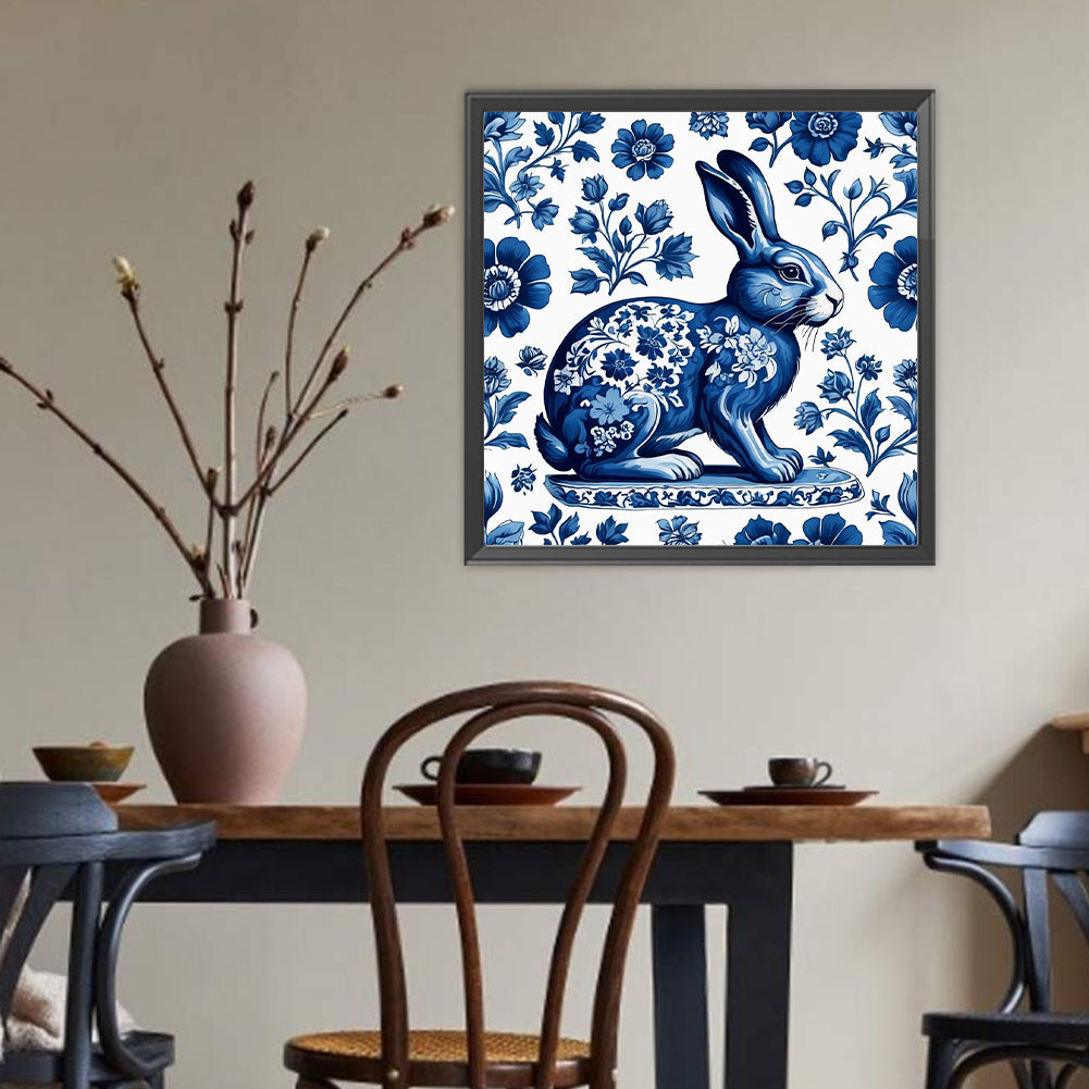 Blue And White Porcelain Style Rabbit - Full Round Drill Diamond Painting 40*40CM