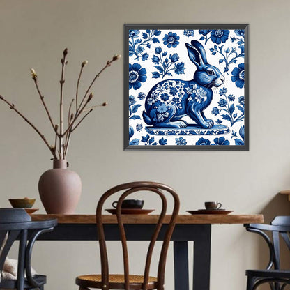 Blue And White Porcelain Style Rabbit - Full Round Drill Diamond Painting 40*40CM