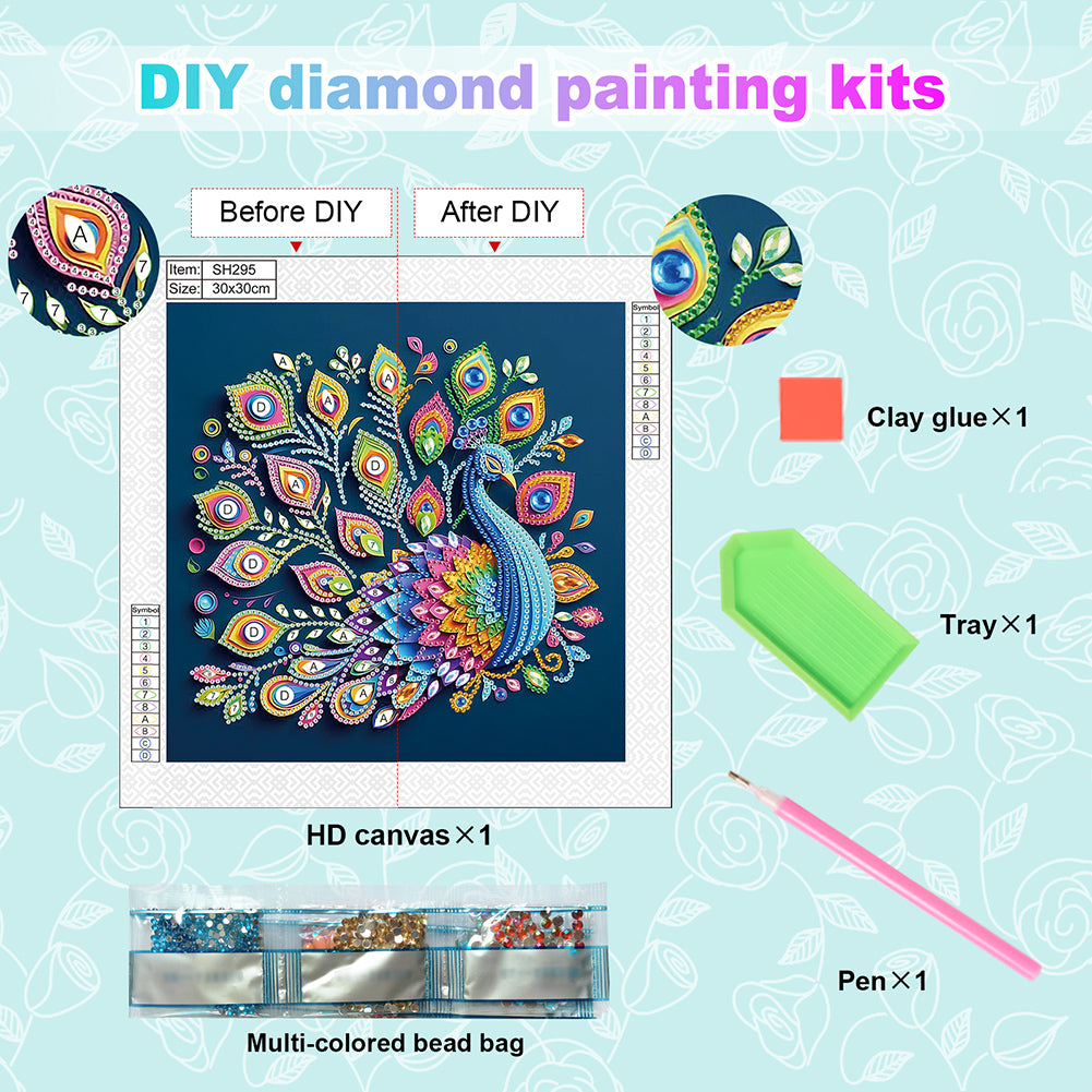 Peacock - Special Shaped Drill Diamond Painting 30*30CM