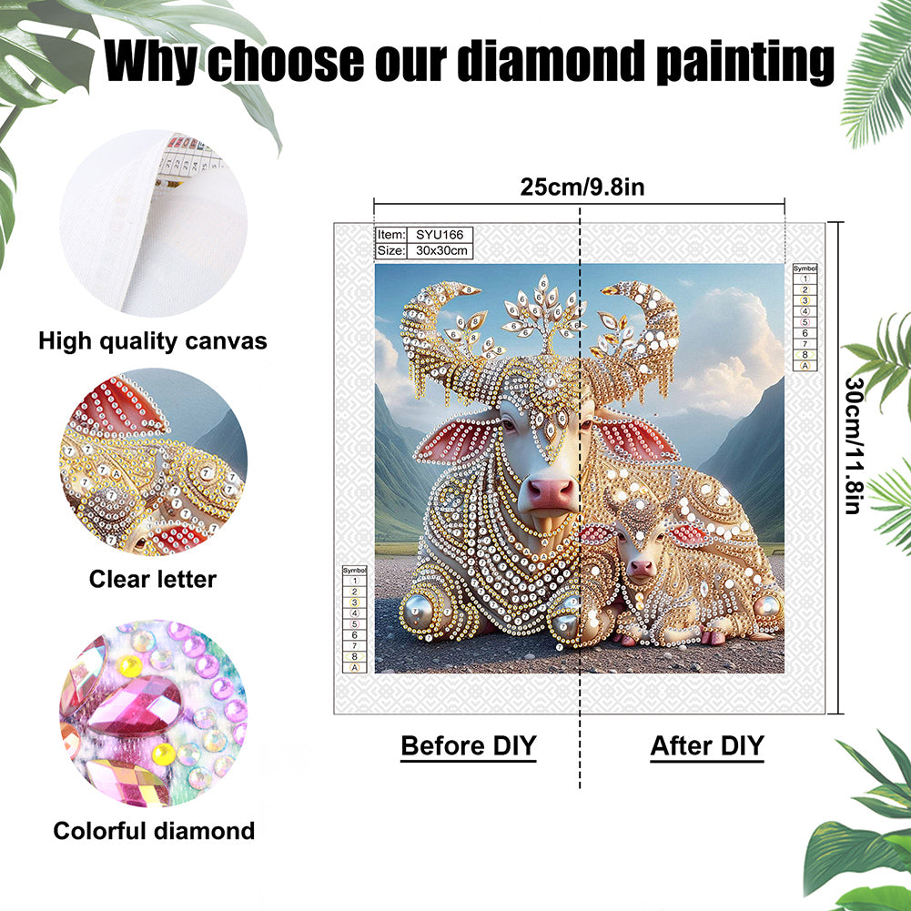 Parent-Child Cow - Special Shaped Drill Diamond Painting 30*30CM