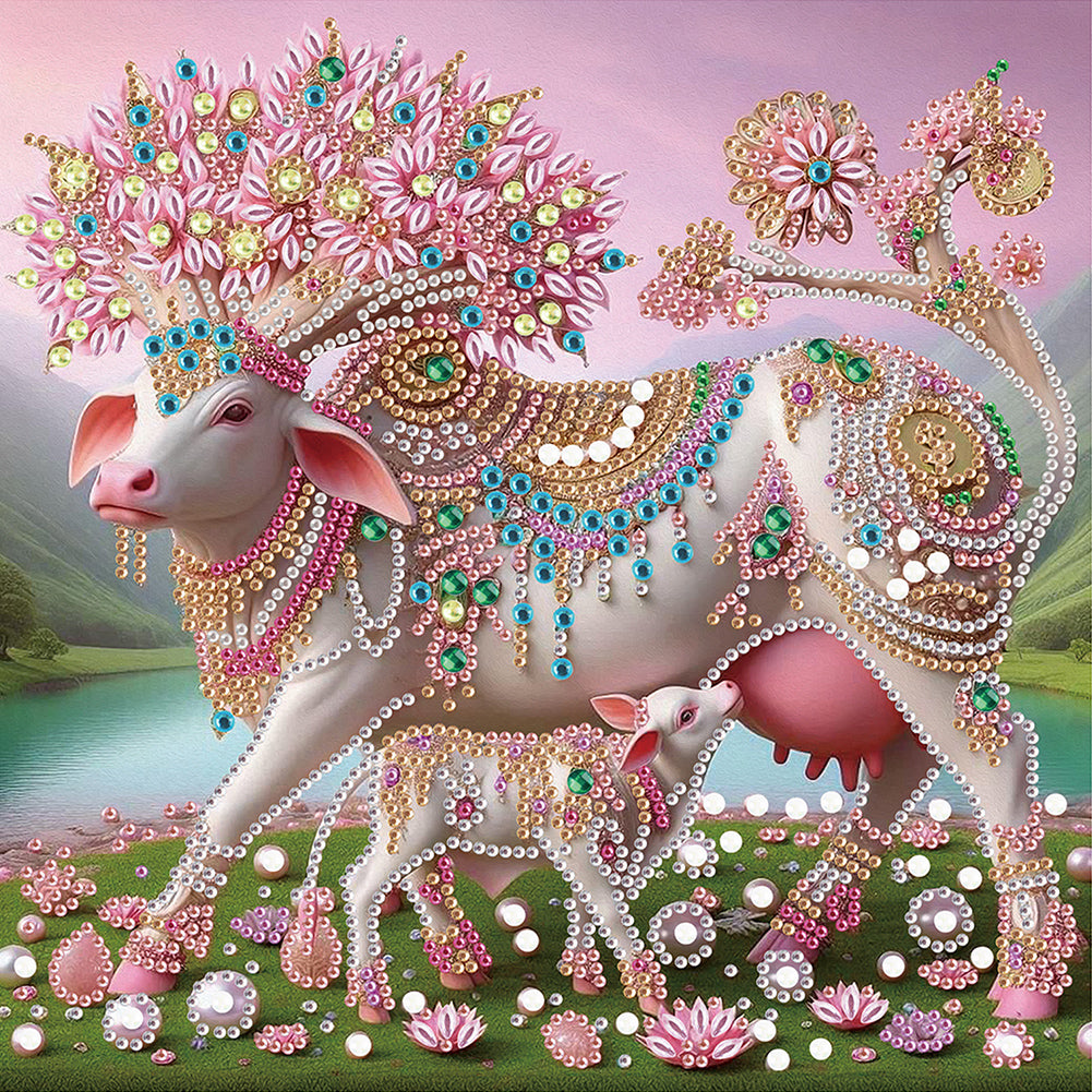 Parent-Child Cow - Special Shaped Drill Diamond Painting 30*30CM