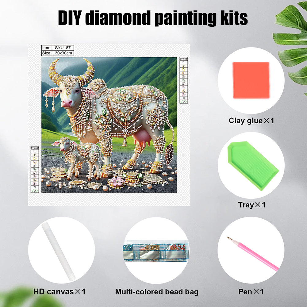 Parent-Child Cow - Special Shaped Drill Diamond Painting 30*30CM