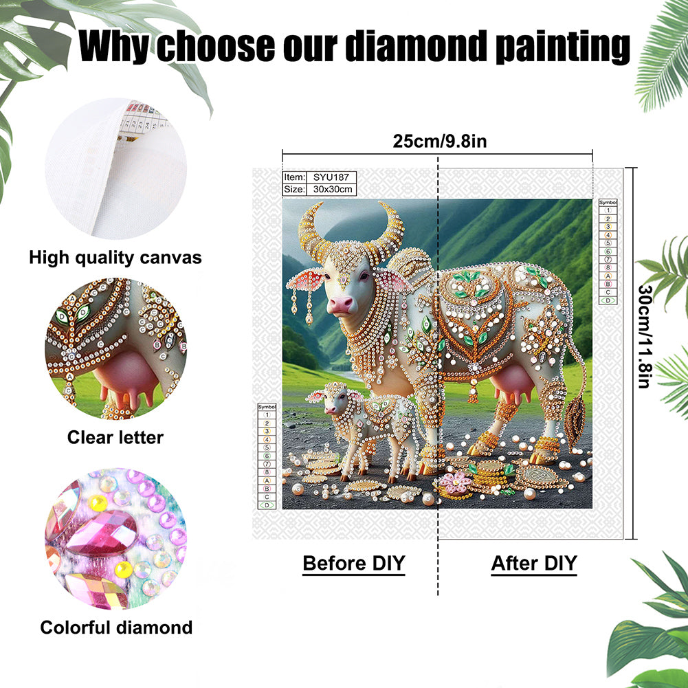 Parent-Child Cow - Special Shaped Drill Diamond Painting 30*30CM