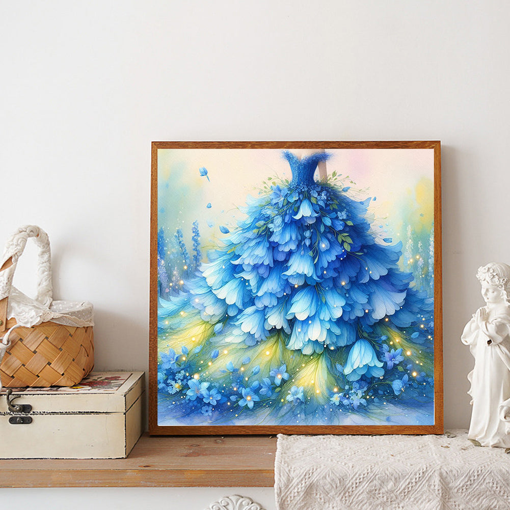 Blue Flower Skirt - Full Round Drill Diamond Painting 30*30CM