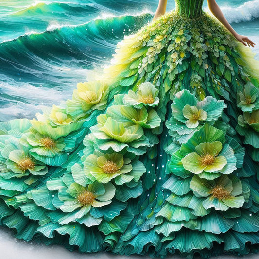 Green Flower Skirt - Full Round Drill Diamond Painting 30*30CM