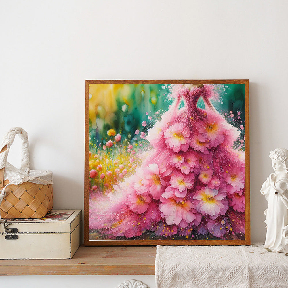 Pink Flower Skirt - Full Round Drill Diamond Painting 30*30CM