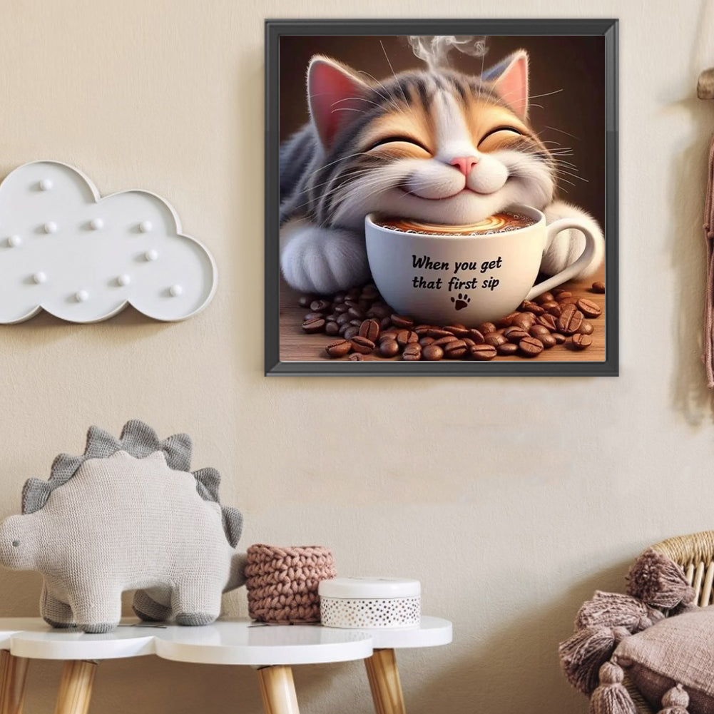 Cat And Coffee - Full Round Drill Diamond Painting 40*40CM