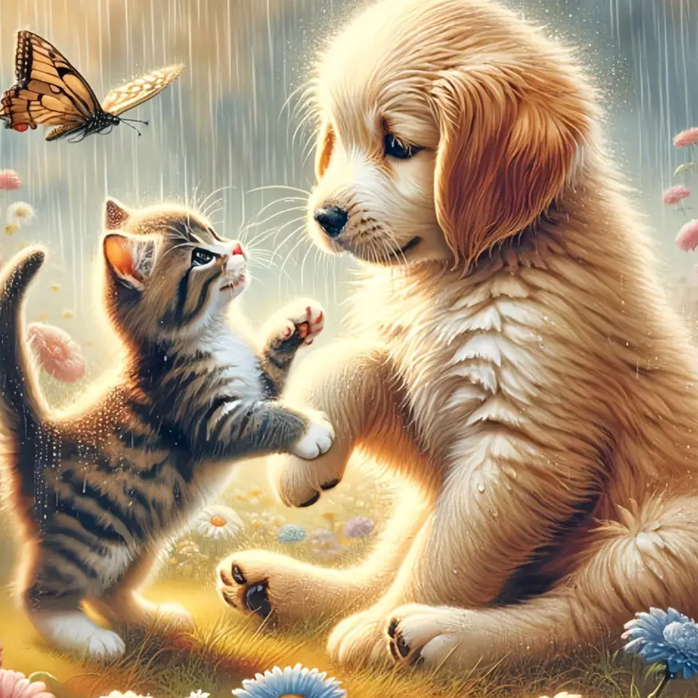 Cat And Dog - Full Round Drill Diamond Painting 40*40CM