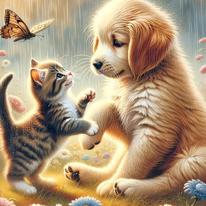 Cat And Dog - Full Round Drill Diamond Painting 40*40CM