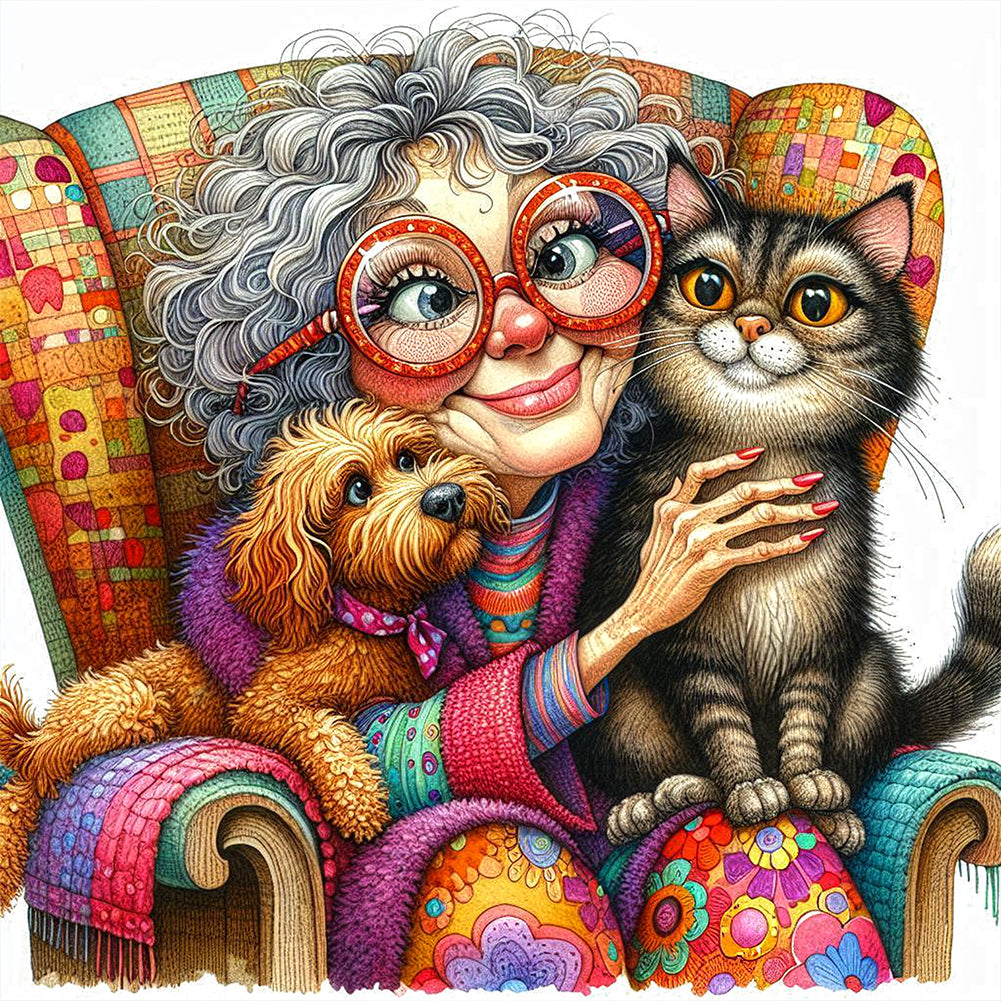 Grandma'S Cats And Dogs - Full Round Drill Diamond Painting 40*40CM