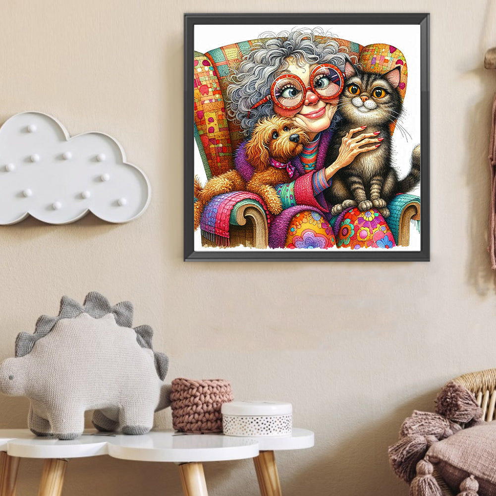 Grandma'S Cats And Dogs - Full Round Drill Diamond Painting 40*40CM