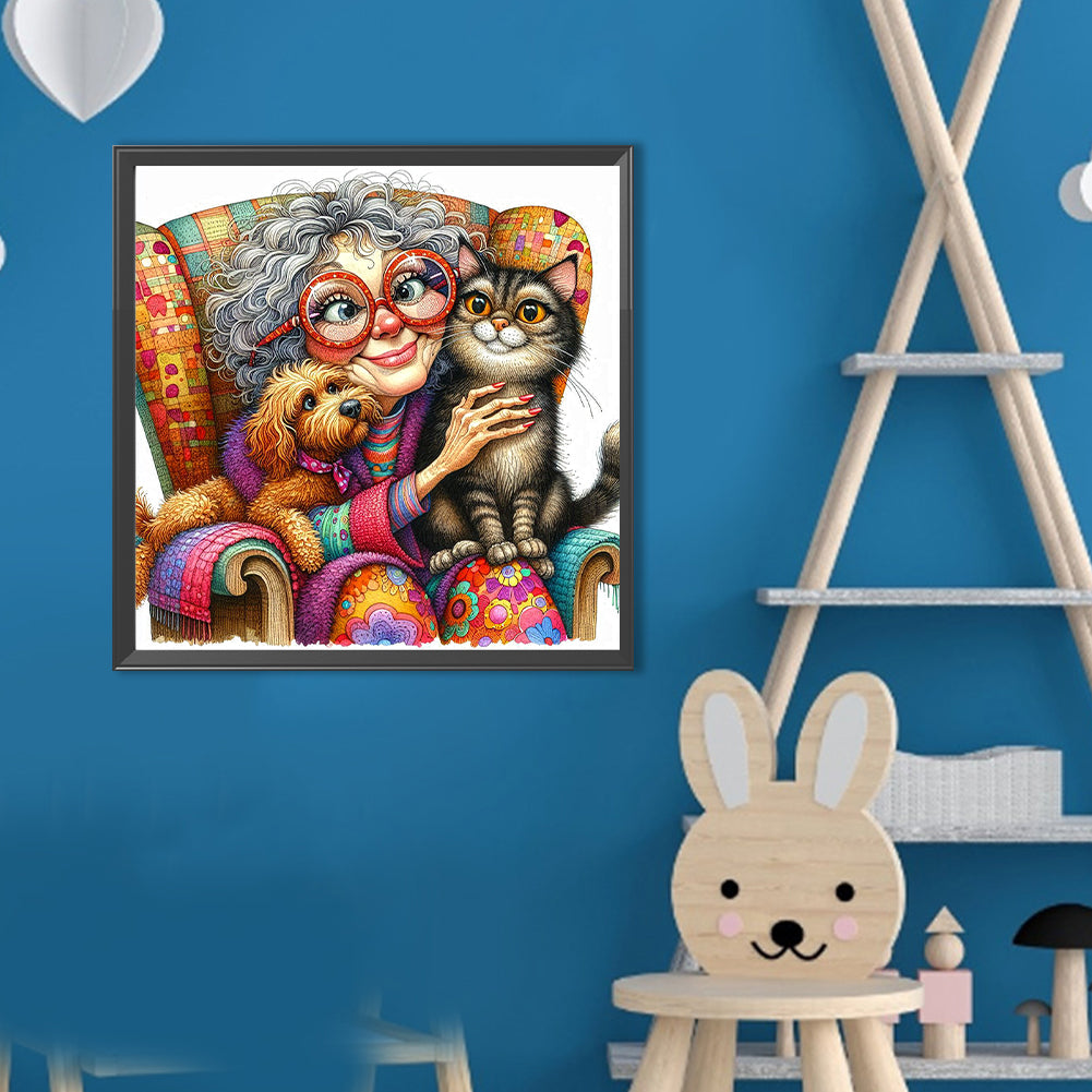 Grandma'S Cats And Dogs - Full Round Drill Diamond Painting 40*40CM