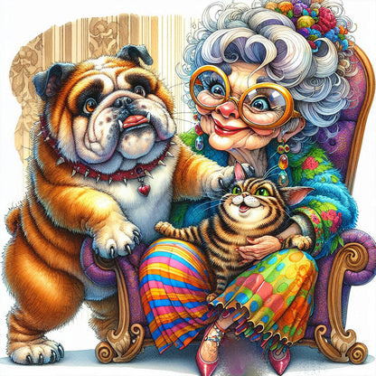 Grandma'S Cats And Dogs - Full Round Drill Diamond Painting 40*40CM
