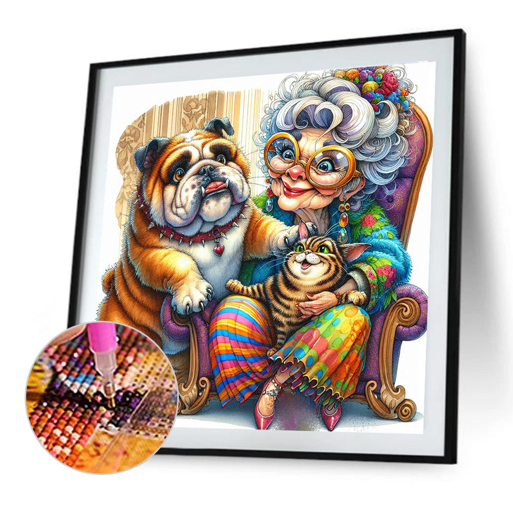 Grandma'S Cats And Dogs - Full Round Drill Diamond Painting 40*40CM