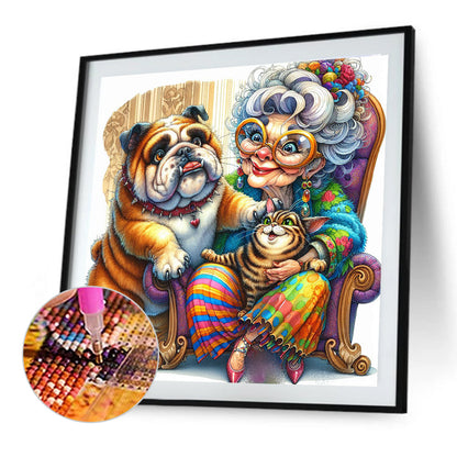 Grandma'S Cats And Dogs - Full Round Drill Diamond Painting 40*40CM