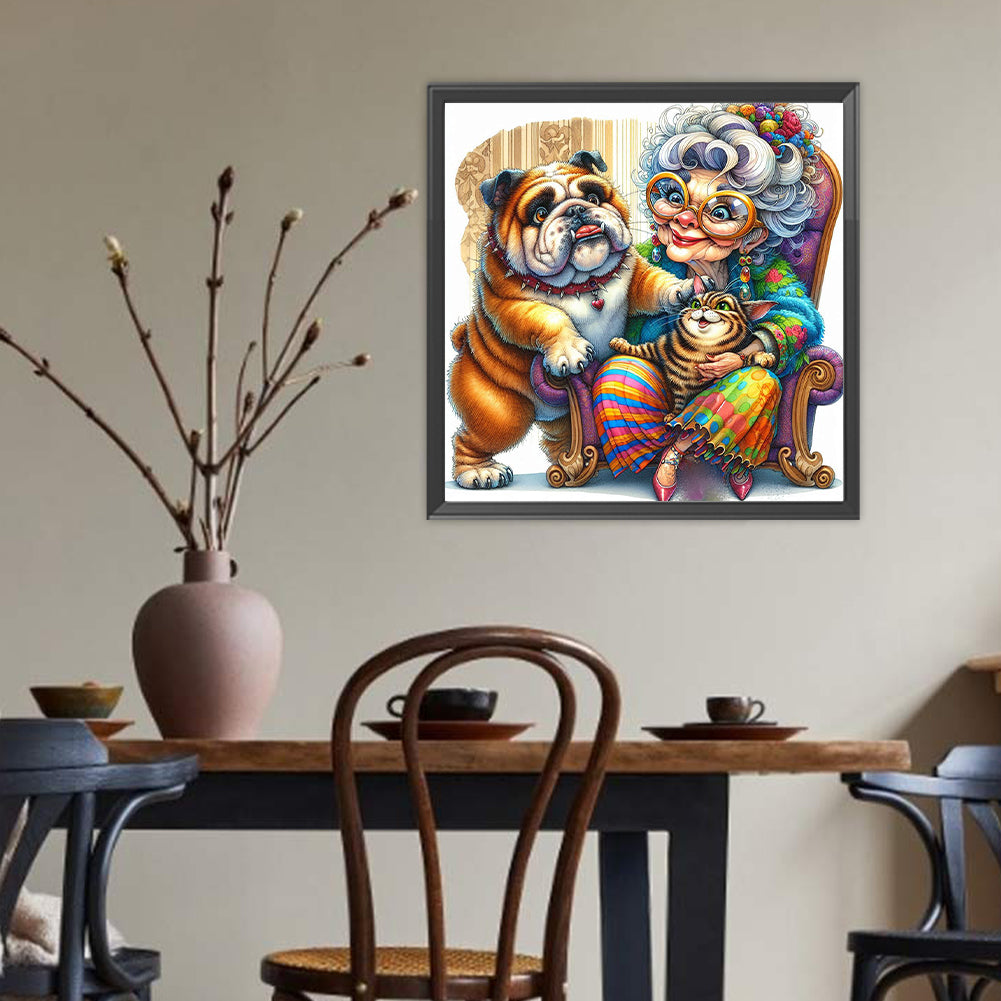 Grandma'S Cats And Dogs - Full Round Drill Diamond Painting 40*40CM