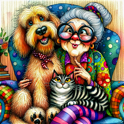 Grandma'S Cats And Dogs - Full Round Drill Diamond Painting 40*40CM