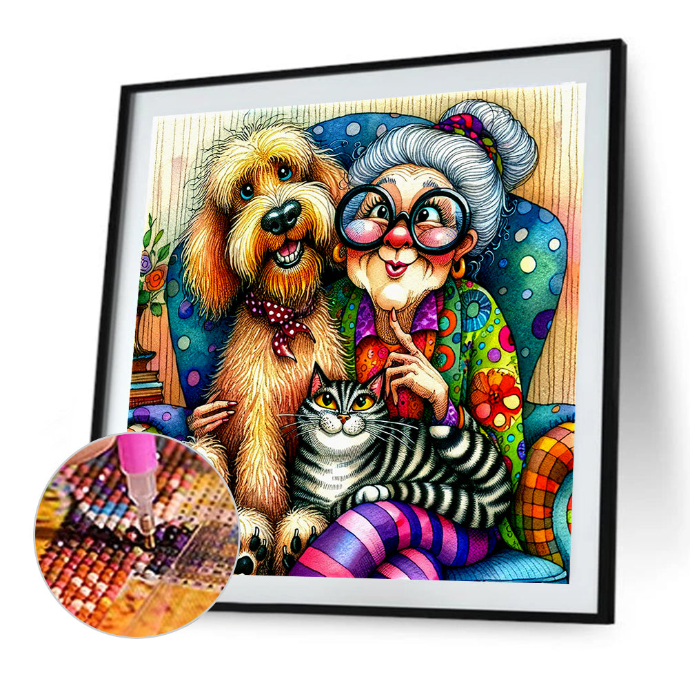 Grandma'S Cats And Dogs - Full Round Drill Diamond Painting 40*40CM