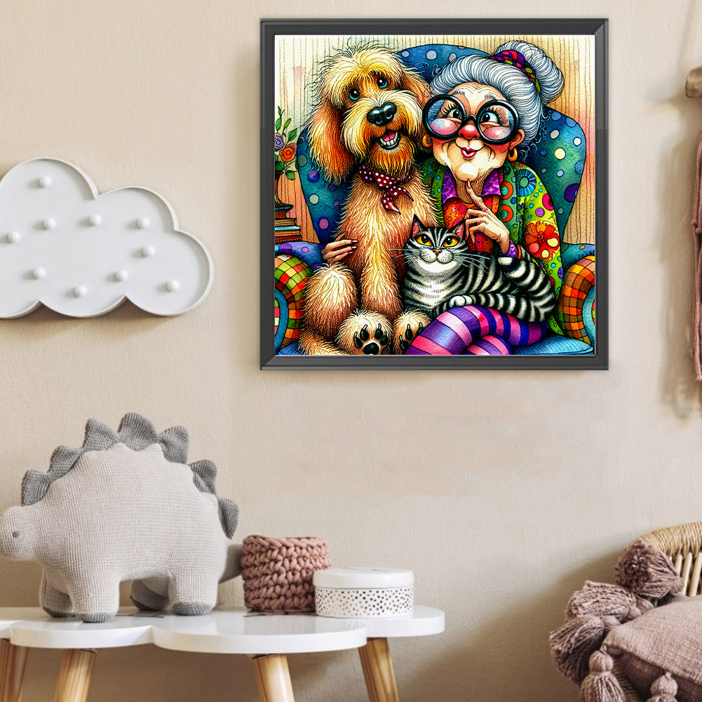 Grandma'S Cats And Dogs - Full Round Drill Diamond Painting 40*40CM