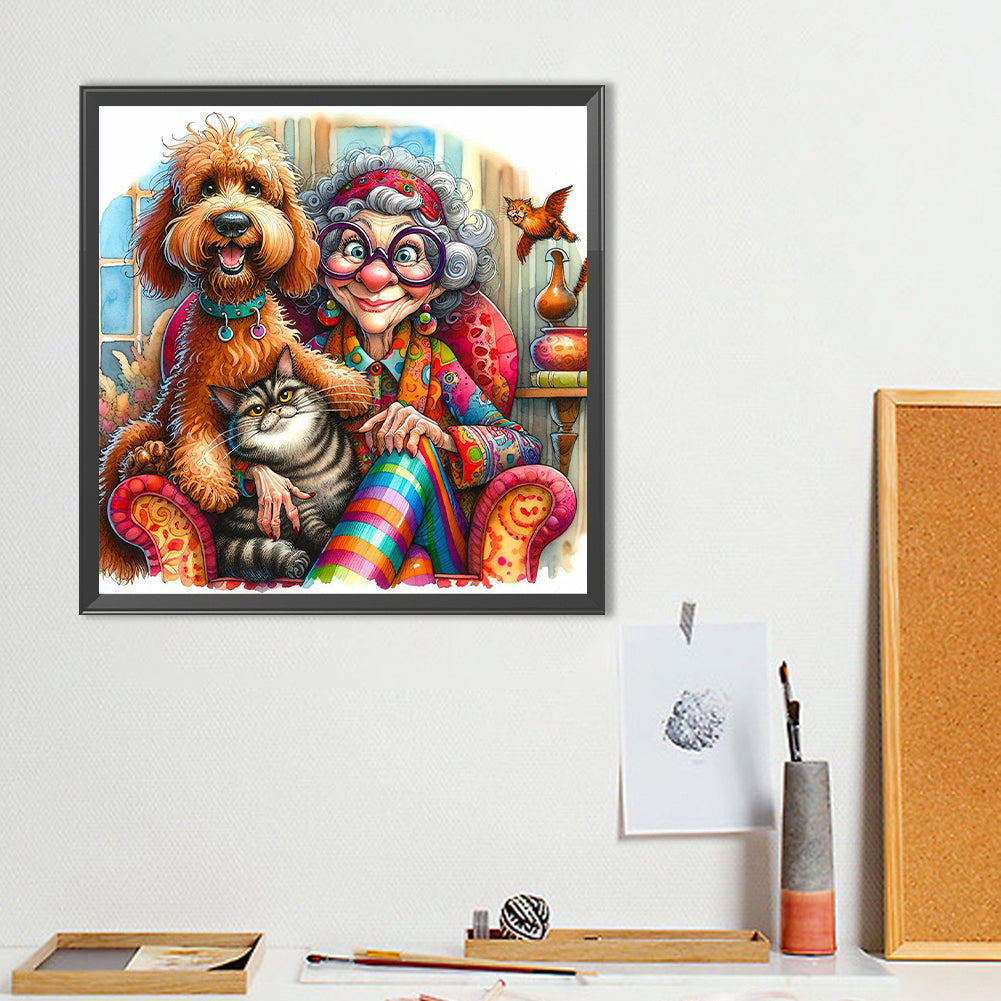 Grandma'S Cats And Dogs - Full Round Drill Diamond Painting 40*40CM
