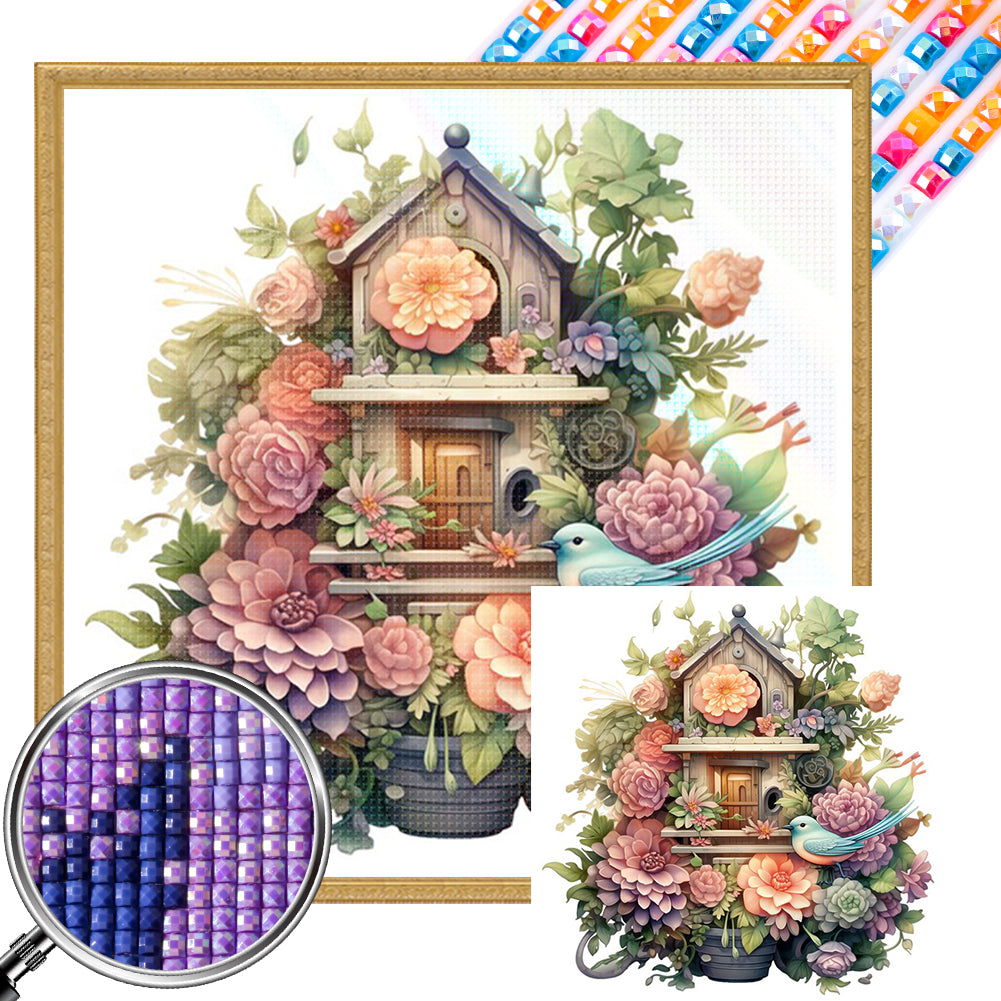 Flower And Bird House - Full AB Square Drill Diamond Painting 40*40CM