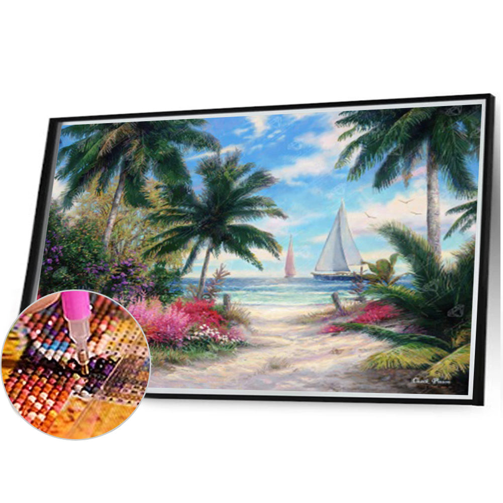 Coconut Tree At The Beach - Full Square Drill Diamond Painting 40*30CM