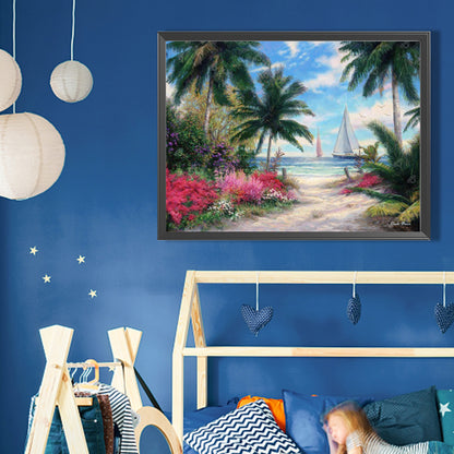 Coconut Tree At The Beach - Full Square Drill Diamond Painting 40*30CM