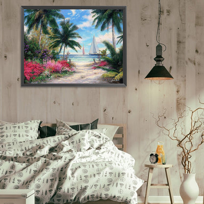 Coconut Tree At The Beach - Full Square Drill Diamond Painting 40*30CM