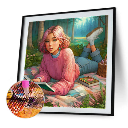 Girl Camping - Full Square Drill Diamond Painting 40*40CM