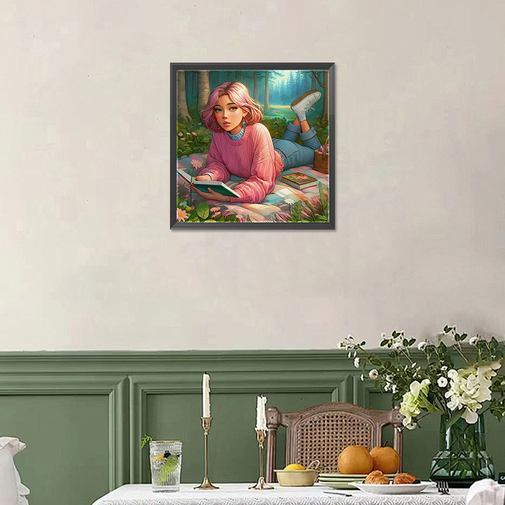 Girl Camping - Full Square Drill Diamond Painting 40*40CM