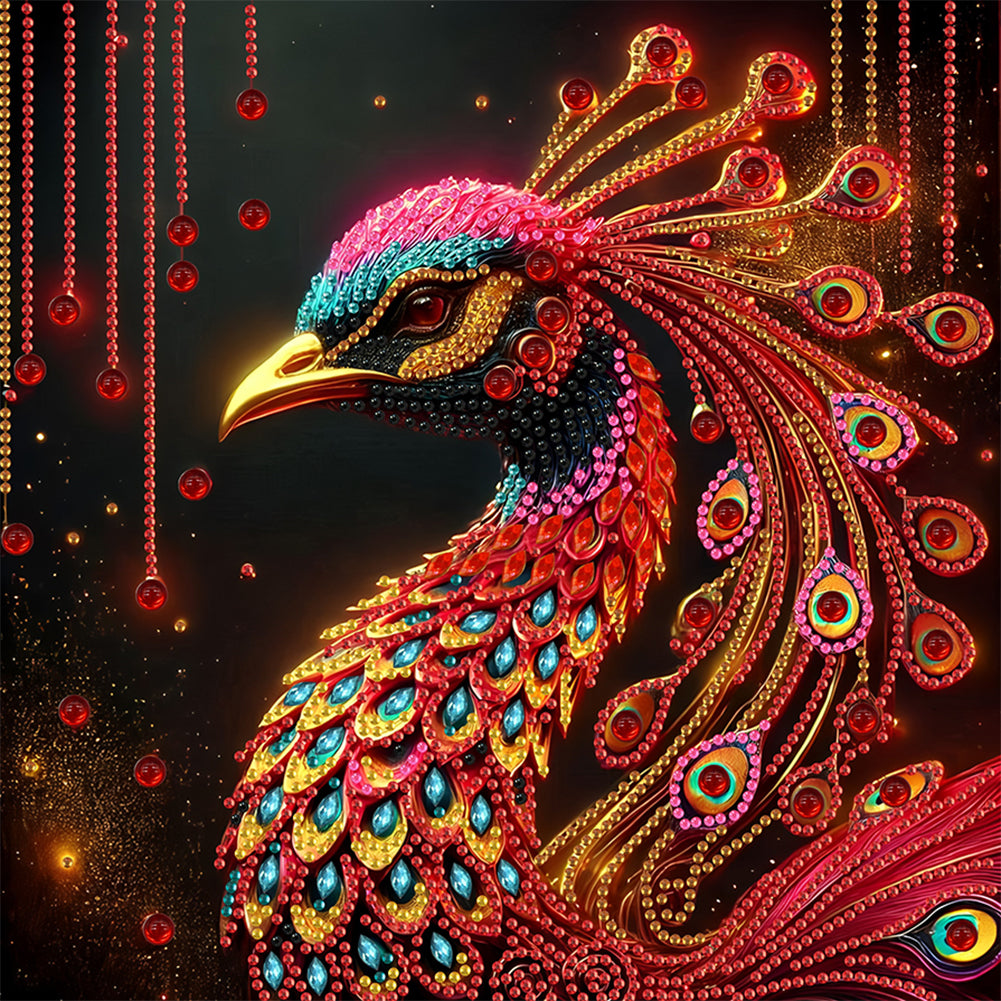 Red Kong Peacock - Special Shaped Drill Diamond Painting 30*30CM