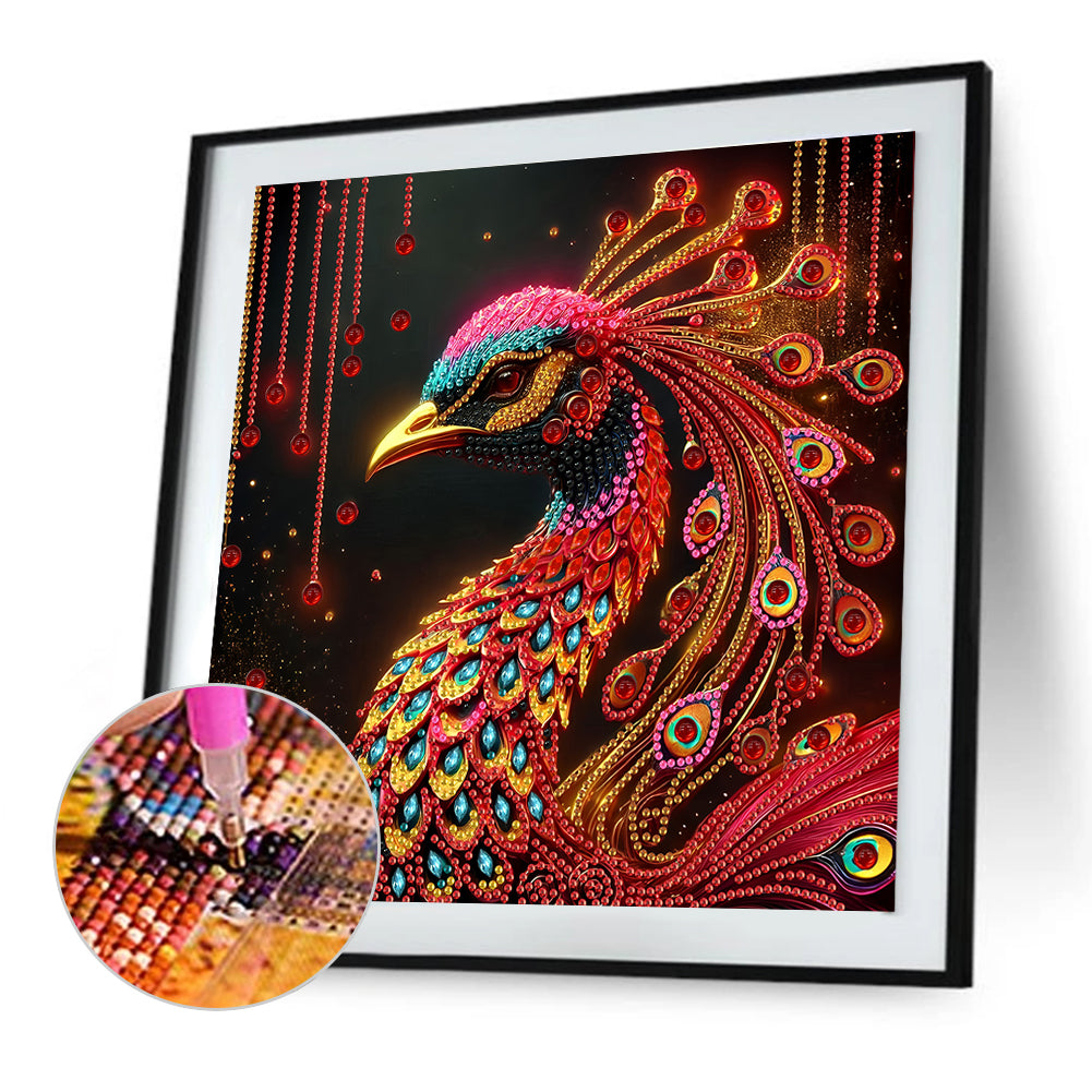 Red Kong Peacock - Special Shaped Drill Diamond Painting 30*30CM