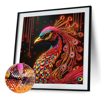 Red Kong Peacock - Special Shaped Drill Diamond Painting 30*30CM