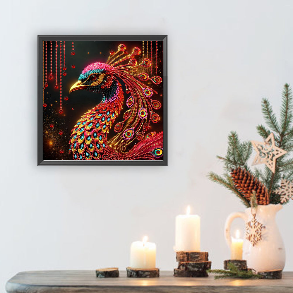 Red Kong Peacock - Special Shaped Drill Diamond Painting 30*30CM