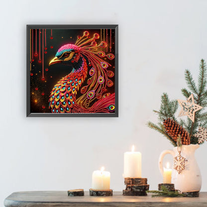 Red Kong Peacock - Special Shaped Drill Diamond Painting 30*30CM