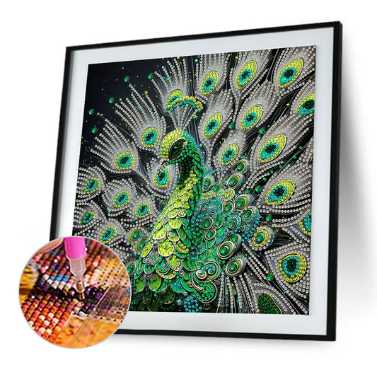 Green Peacock - Special Shaped Drill Diamond Painting 30*30CM