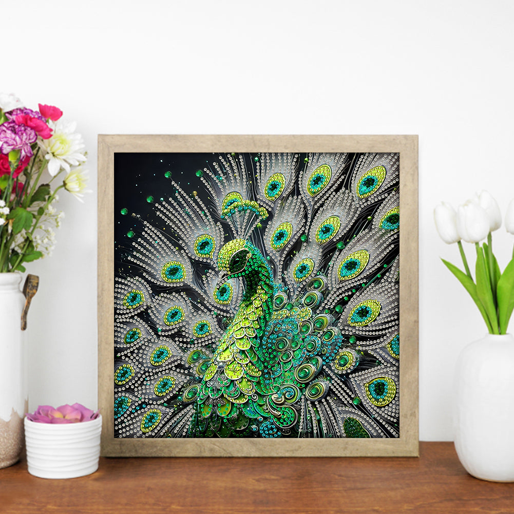 Green Peacock - Special Shaped Drill Diamond Painting 30*30CM