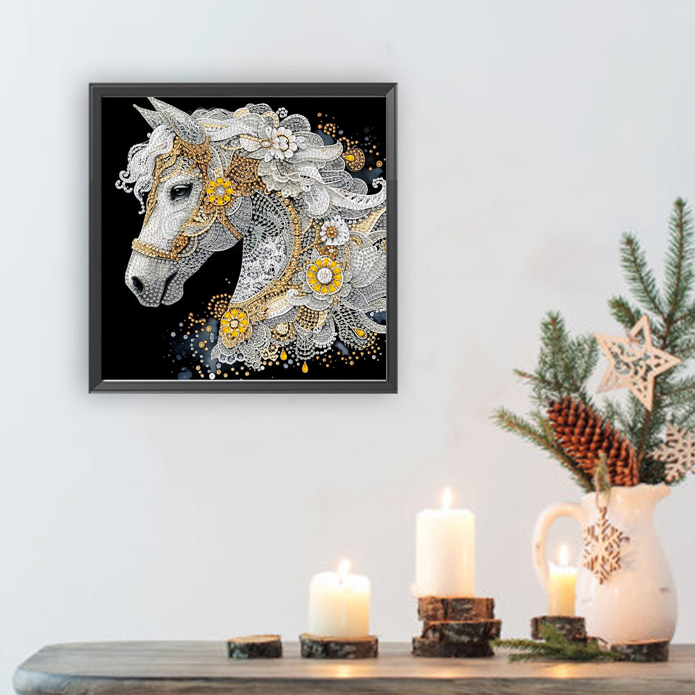Gorgeous White Horse - Special Shaped Drill Diamond Painting 30*30CM