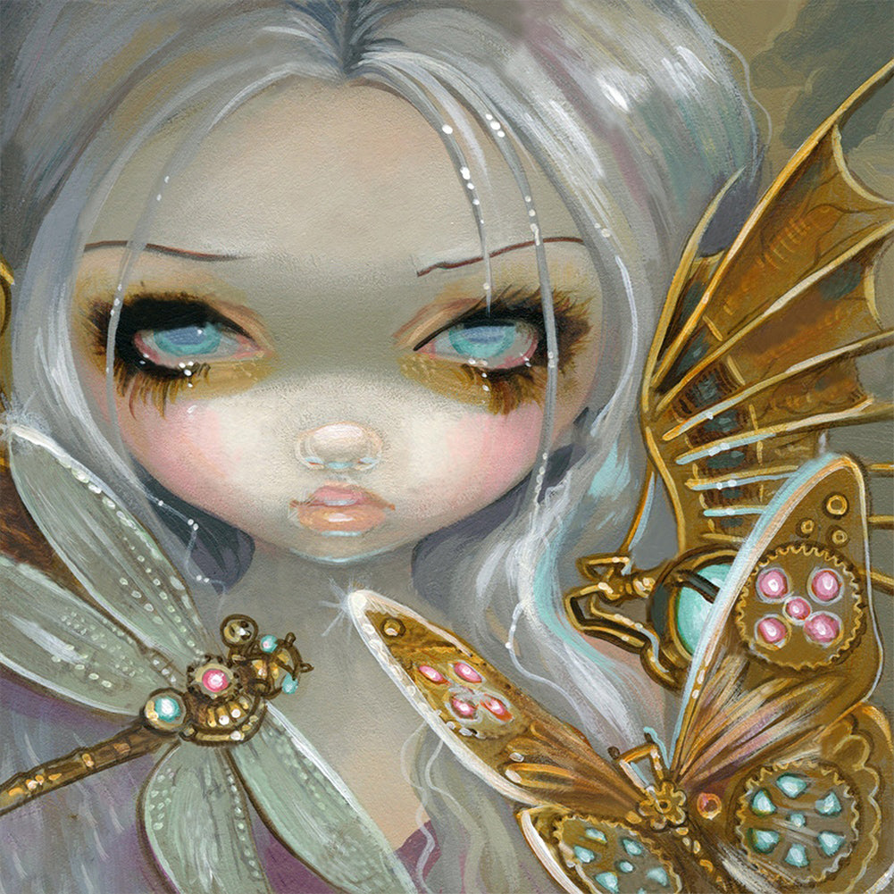 White Hair Girl - Full AB Round Drill Diamond Painting 50*50CM