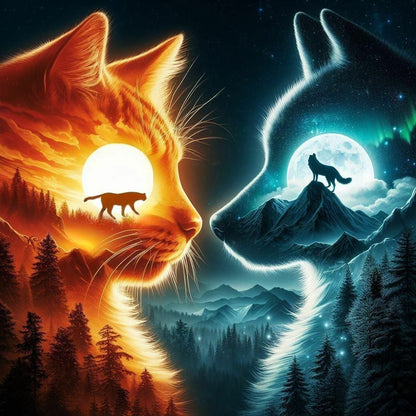 Wolf And Cat - Full Round Drill Diamond Painting 40*40CM