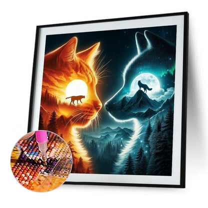 Wolf And Cat - Full Round Drill Diamond Painting 40*40CM