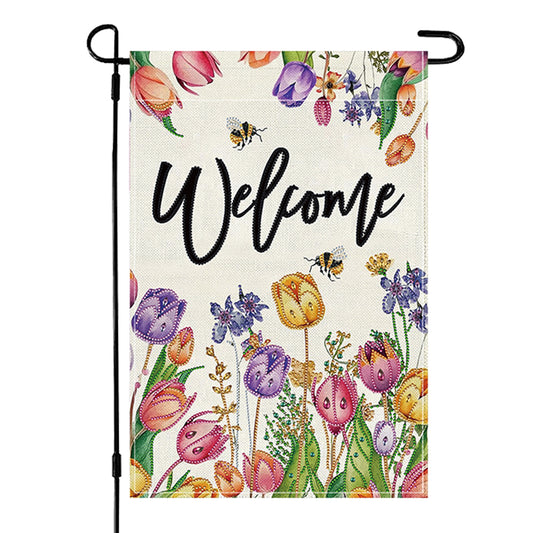 Spring Tulip 5D DIY Diamond Outdoor Flags Double Sided Diamond Art Vertical Flag