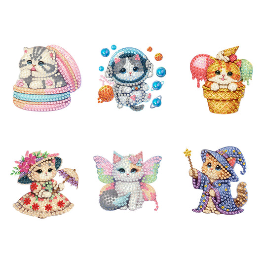 6Pcs Acrylic Cats Diamond Art Fridge Magnet Diamond Painting Refrigerator Magnet