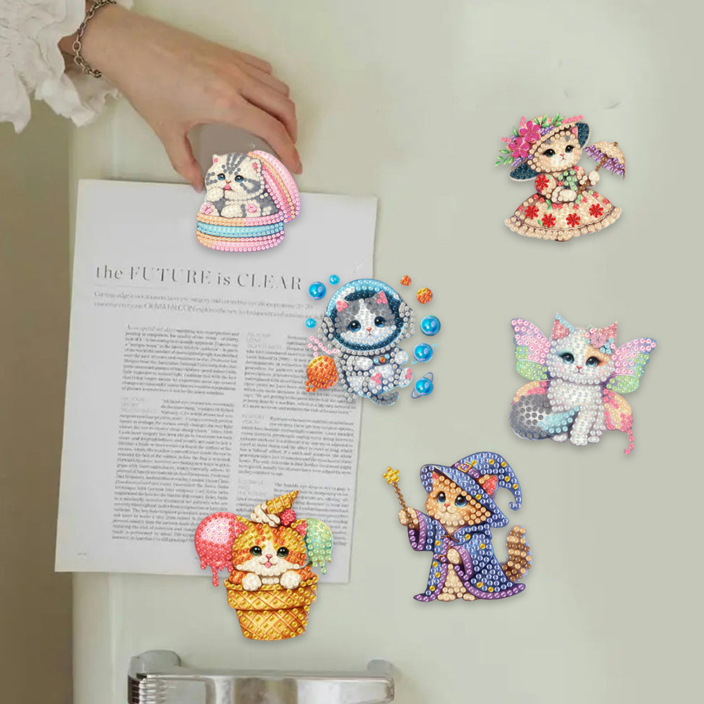 6Pcs Acrylic Cats Diamond Art Fridge Magnet Diamond Painting Refrigerator Magnet