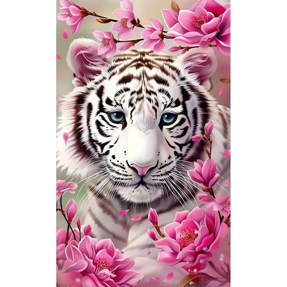 White Tiger And Flower - Full Round Drill Diamond Painting 40*70CM