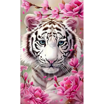 White Tiger And Flower - Full Round Drill Diamond Painting 40*70CM