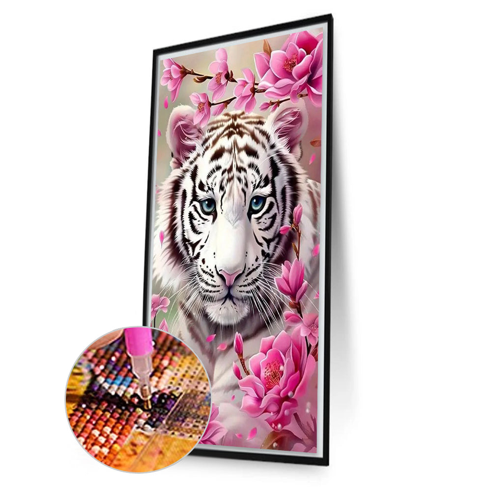 White Tiger And Flower - Full Round Drill Diamond Painting 40*70CM